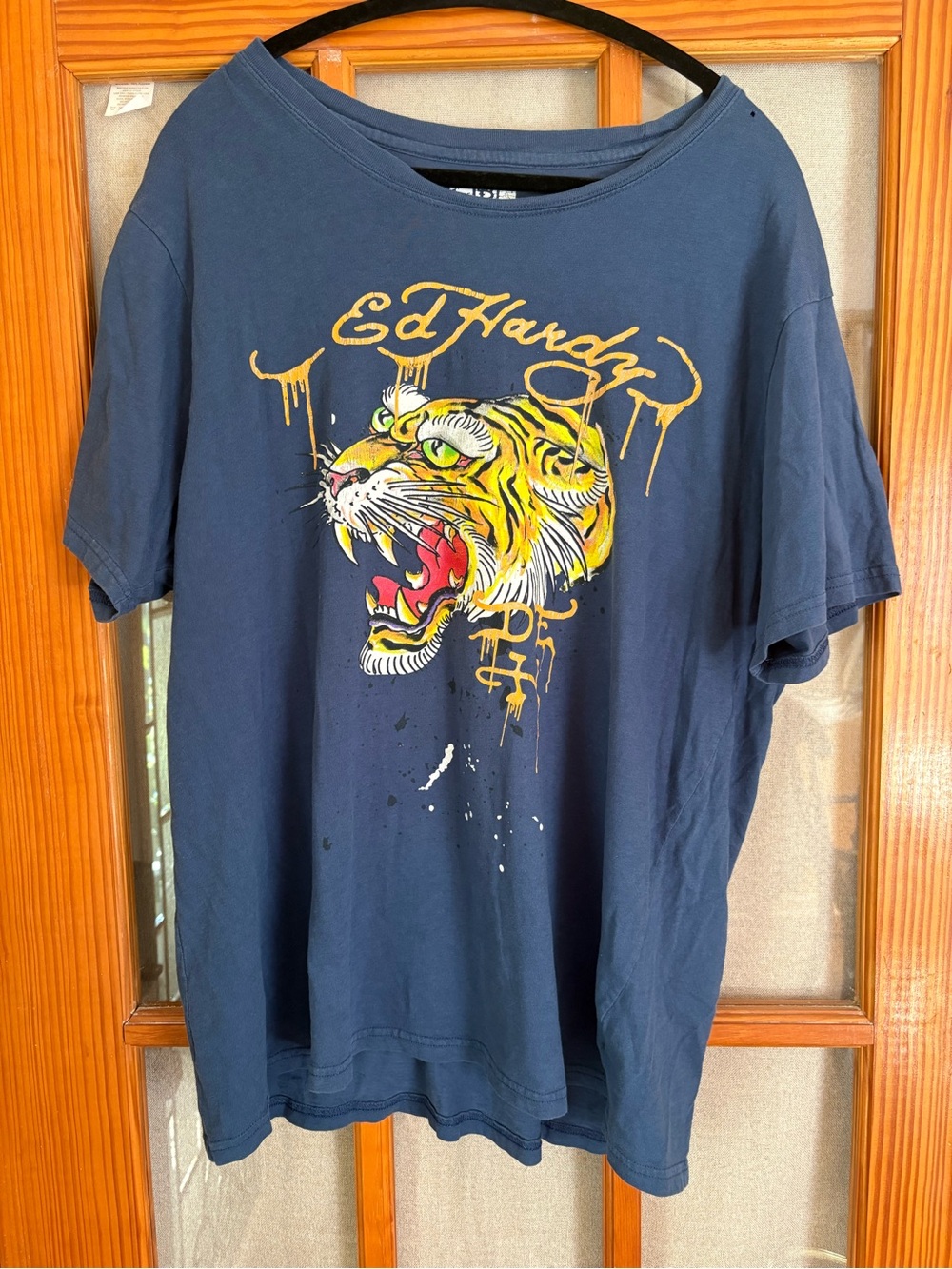 Ed Hardy navy tee with yellow graphic